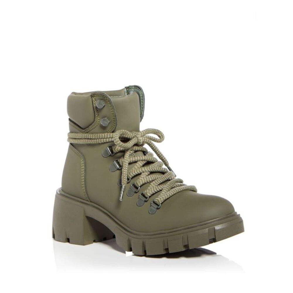 AQUA Womens Green 1" Platform Padded Reign Round Toe Block Heel Combat Boots 6 M